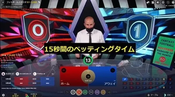 フットボールスタジオのホーム／アウェイのベット画面